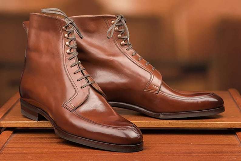 Handmade Brown Cow Leather Lace up Boots for Men, Leather Dress Boots