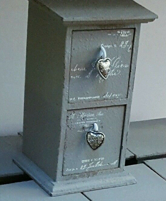gORGEOUS GREY shabby chic wooden  jewellery drawers WITH HEART PULLS.-7X43.5