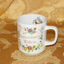 Anniversary Wishes Vintage Coffee Mug Enesco 1984 Mij Birds Flowers Gold Doves - $9.89