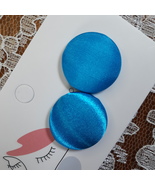 TEAL BLUE Satin Button Earrings - POSTS- Handmade by Rene - $7.00