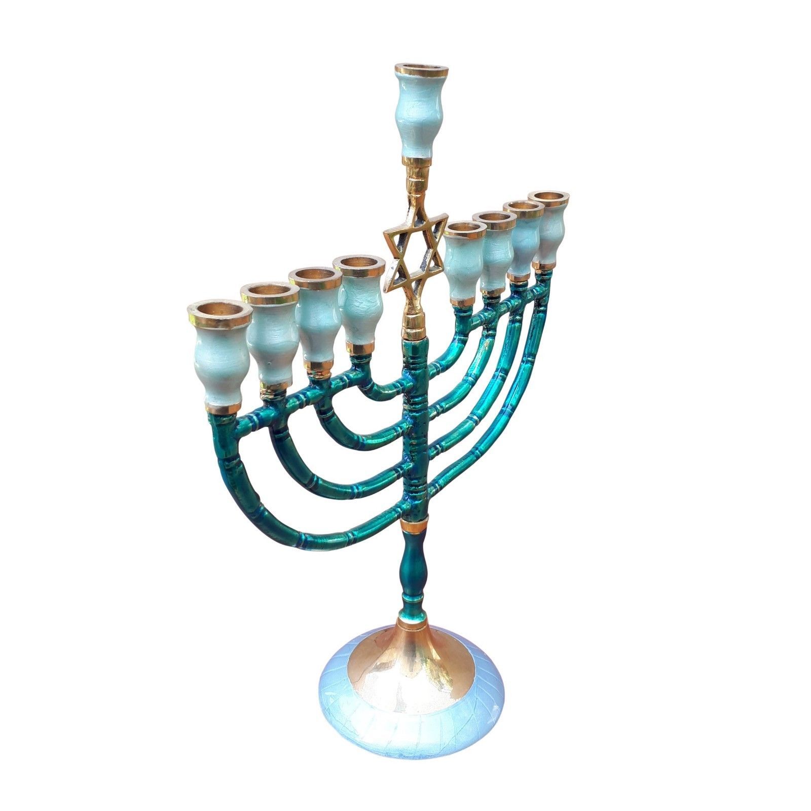 Chanukkah Menorah Brass Made Coated With Enamel 27 Cm Height Menorahs