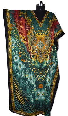 Gorgeous Long Kaftan, Digital Print Maxi Caftan, Night Gown, Sundress, Free Size - $11.74