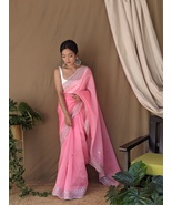 Pure Organza Pedding Silk Saree with Sequence Cutwork Border for Partywear Saree - $69.79
