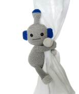Robot curtain tie back, looking right, Crochet Handmade - $40.00