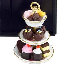 Dollhouse 3-tier Candy Etagere 1.697/5 Dessert Plate Stand Reutter Miniature - $31.73