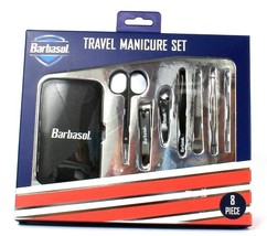 Barbasol 8 Piece Travel Manicure Set Scissors 2 Clipper File Tweezer Case Pusher