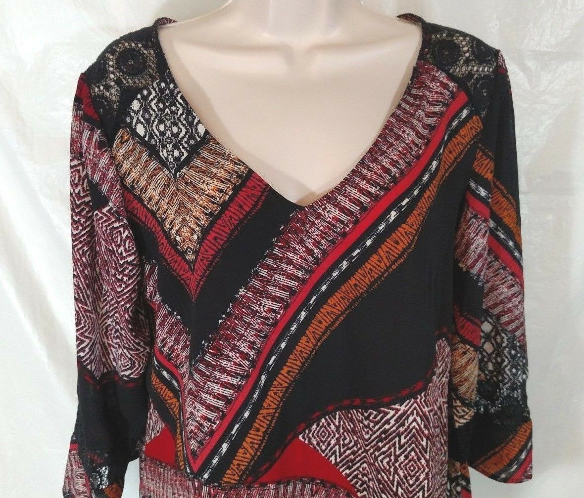 Figueroa and Flower Tunic Top Shirt Women Size S Sheer Lace Multi-Color ...