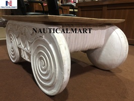 NauticalMart Distressed Ionic Capital Decor Wooden Coffee Table image 3