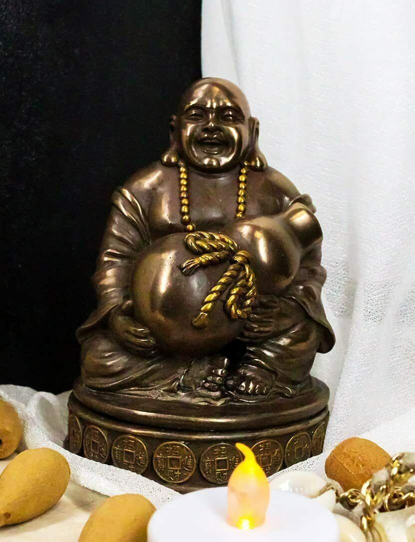 Ebros Laughing Buddha Hotei Carrying Wine Gourd Cone Incense Burner Holder