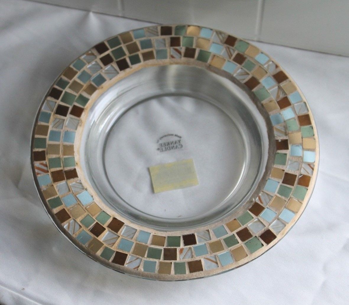 YANKEE CANDLE Mosaic Stylish Glass Candle Plate/Dish/Holder 7.5 Inch