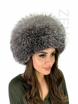 Blue Frost Fox Fur Hat Natutral Colors Saga Furs Full Round Hat Adjustable image 2