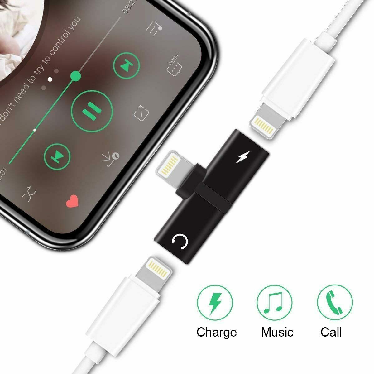 Dual Lightning Adapter Splitter Earphone AUX Charger For iPhone 7 8