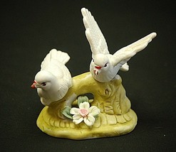 Vintage Two Doves on Tree Branch Bisque Figurine Wedding Topper Home She... - $9.89