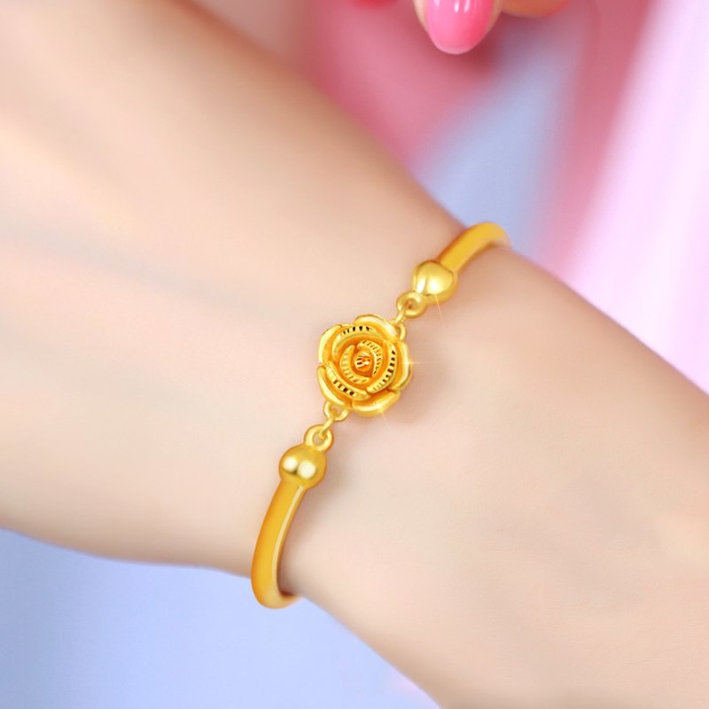 24K Pure Gold Bracelet Real 999 Solid Gold Bangle Solid Beautiful Rose ...