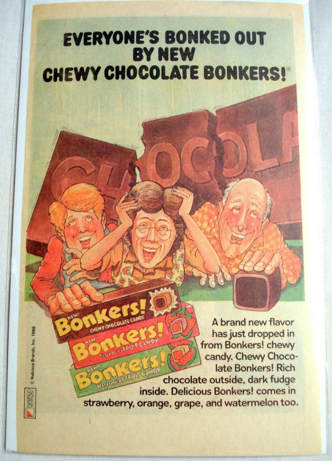 1986 Color Ad New Chewy Chocolate Bonkers Bonkers! - Chewing Gum