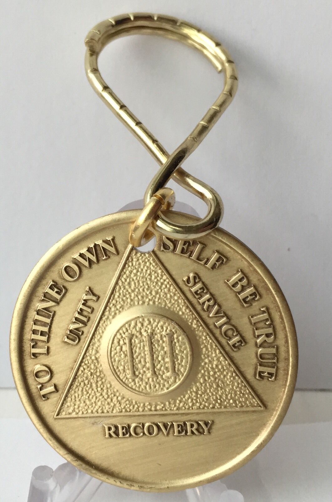 3 Year AA Medallion Keychain Alcoholics Anonymous Key Tag Chip Serenity Prayer