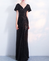 GOLD Maxi Sequin Dress Cap Sleeve High Waist Retro Style Plus Size Sequin Dress image 11