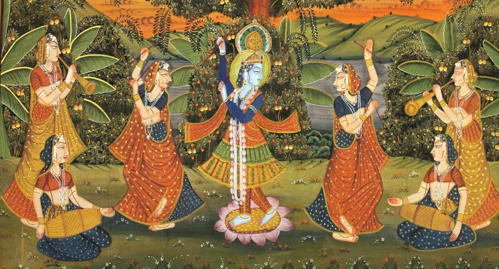 Handmade Lord Krishna Dancing Pichwai Wall Hanging Cotton Home Decor