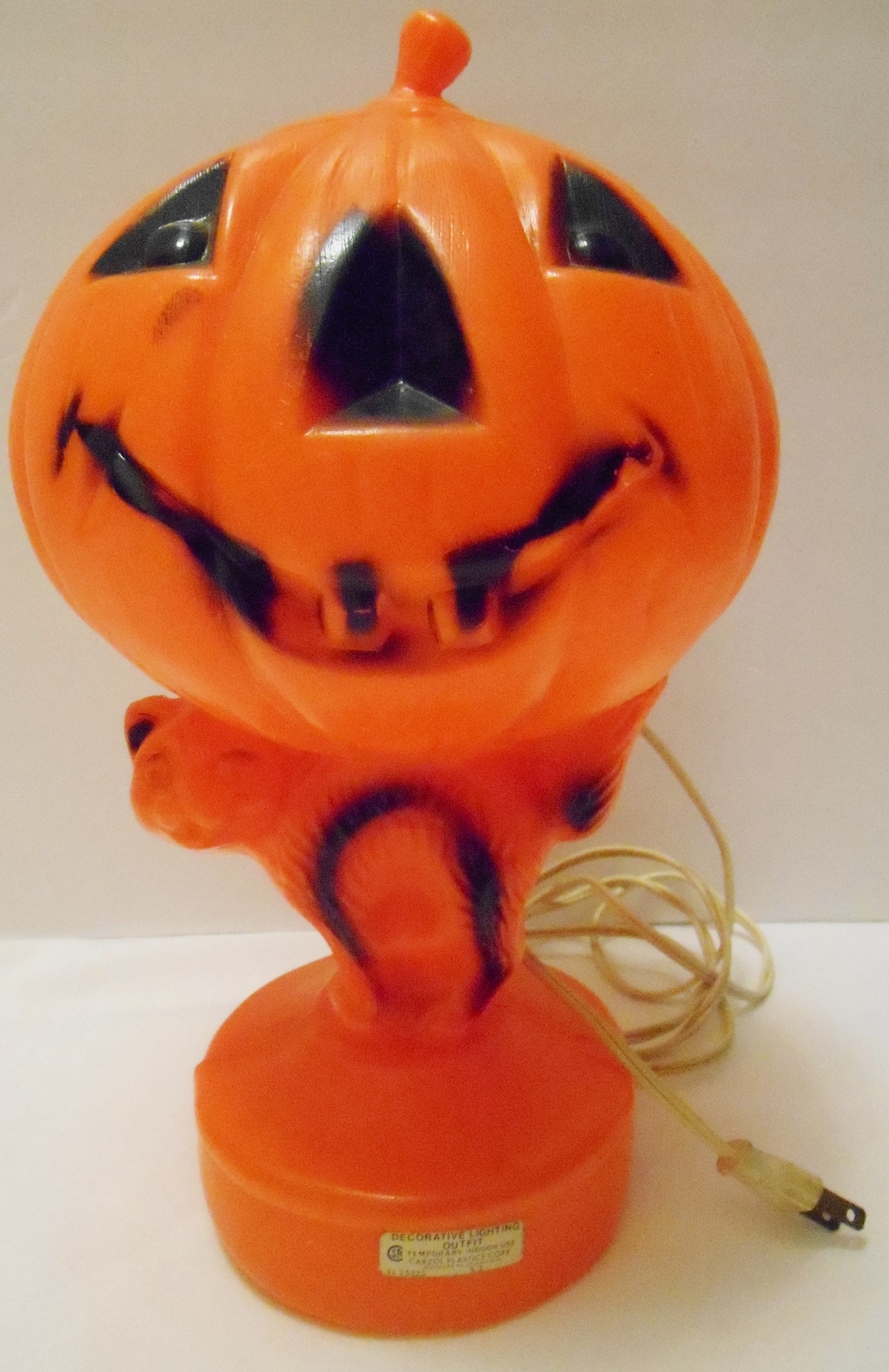 VINTAGE HALLOWEEN LAMP Plastic Blow Mold Light JOL Jackolantern & Cat