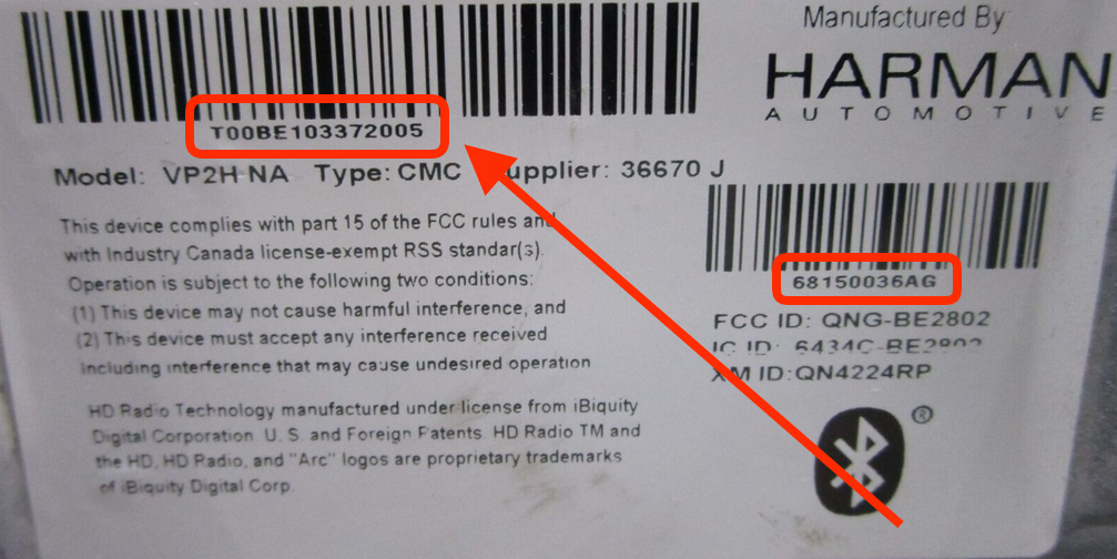 Radio Security Code HARMAN CHRYSLER Uconnect 5.0 RA2 VP2H NA Jeep Grand ...