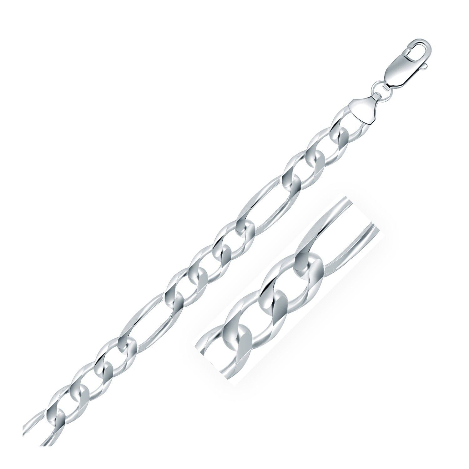 Rhodium Plated 8.8mm Sterling Silver Figaro Style Chain, size 22''