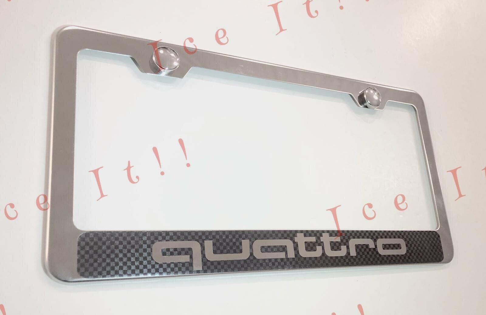 Quattro Audi Carbon Fiber Style Stainless Steel License Plate Frame