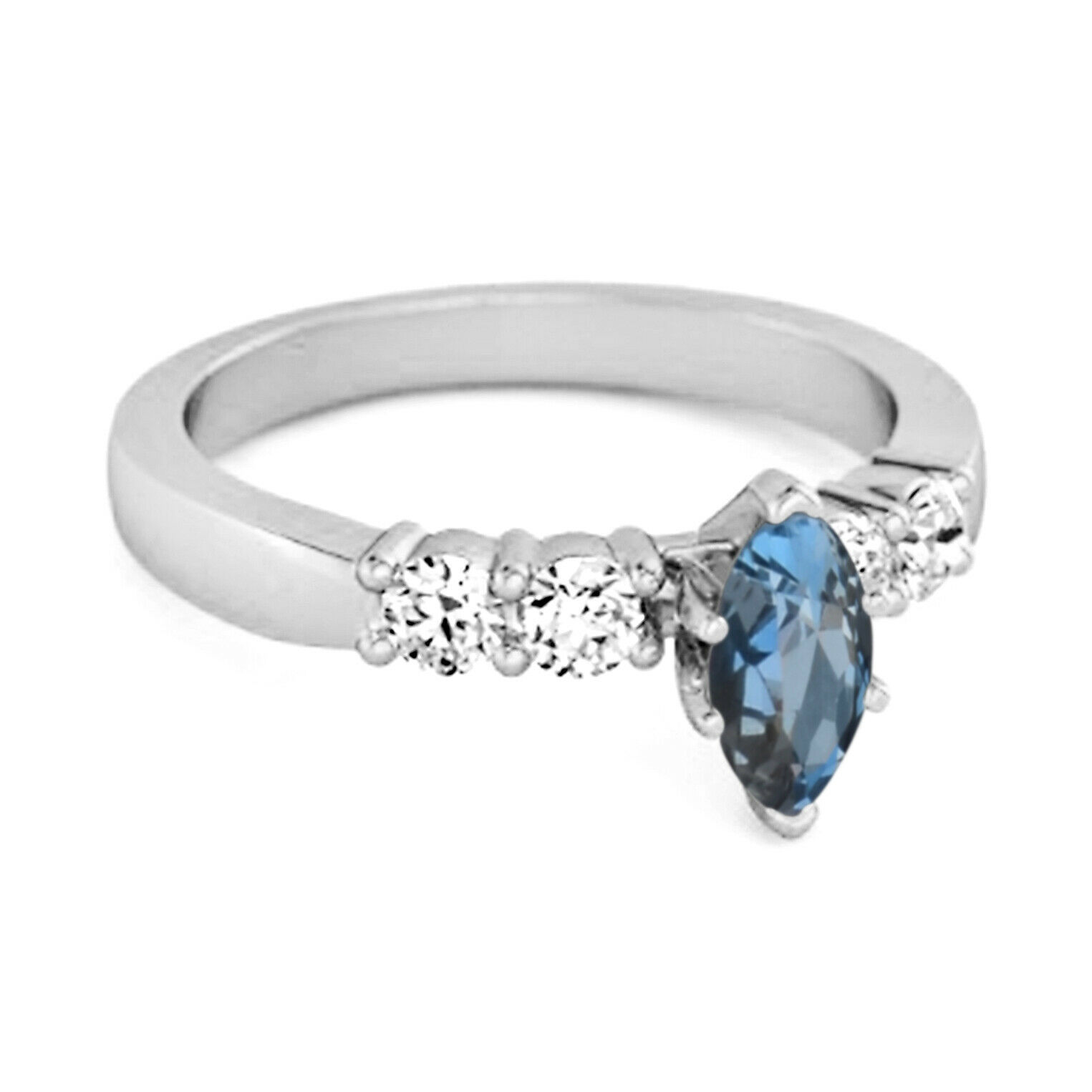 Marquise 0.10 Ctw London Blue Topaz Princess Ariana Wishbone 9k White Gold Ring