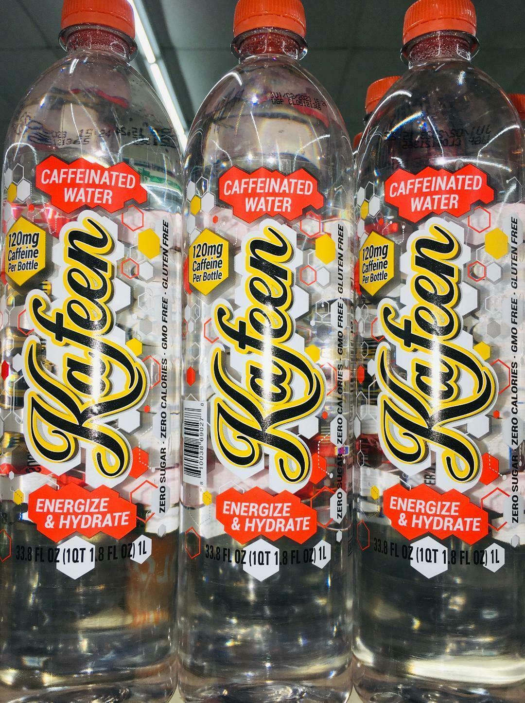 3 Bottles KAFEEN Caffeinated Water 33.8oz FREE PRIORITY MAIL SHIPPING