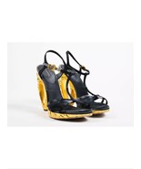 Black, Grey Satin Louis Vuitton Feerique T-strap Sandals 24k gold Heels.... - $544.50