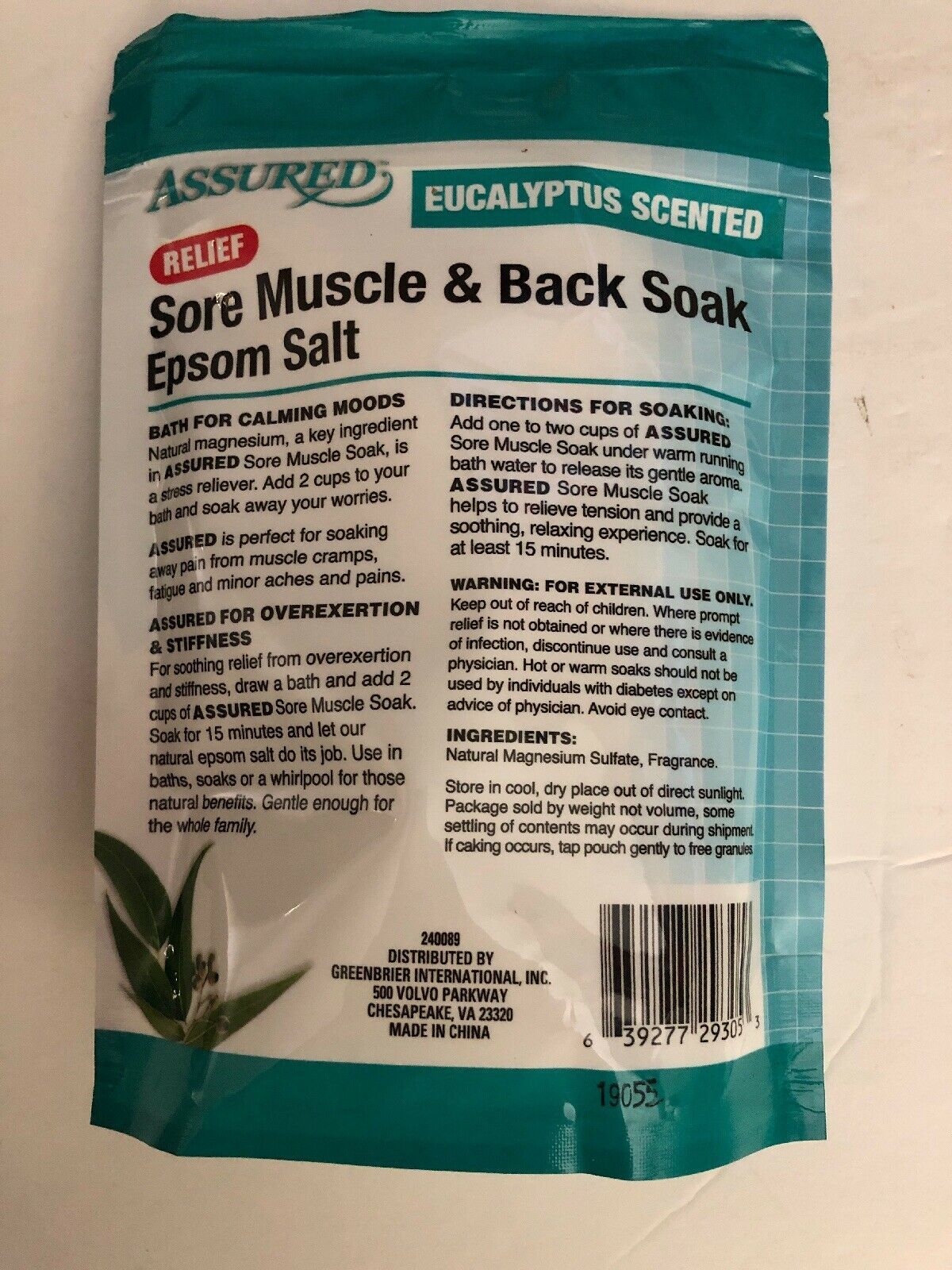 Assured Refresh Foot Soak Epsom Salt Spearmint And Menthol Scented 16 Oz Ship 24hr Bath Salts 2116