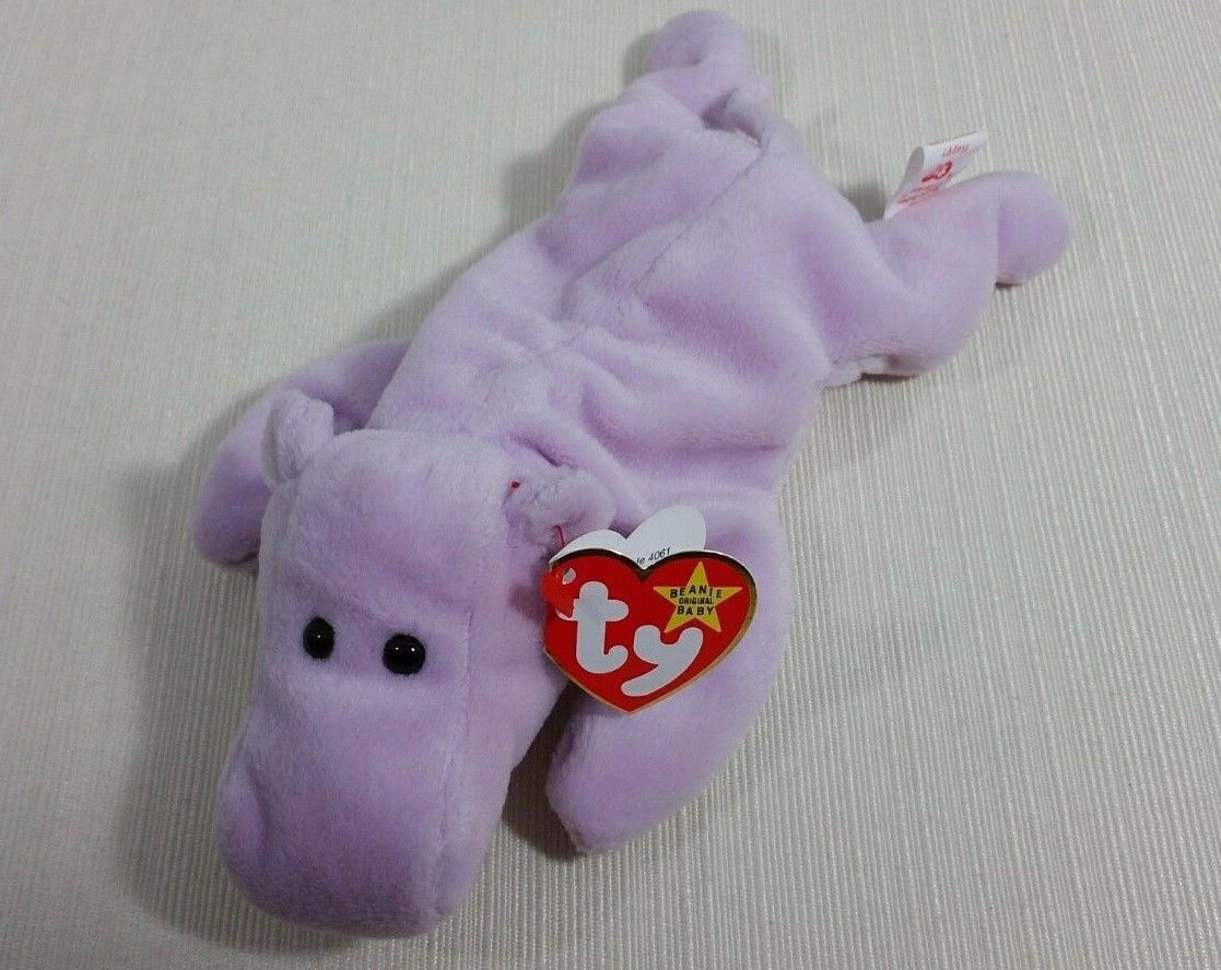 Primary image for Retired Ty Beanie Babies Original Happy Style # 04061 Lavender Hippopotamus