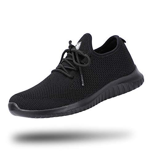 ALEADER Women's All Black Work Shoes Comfy Knit Tennis Walking Sneakers ...