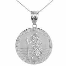 .925 Sterling Silver Saint Christopher Circle Medallion 1.16&quot; Pendant Ne... - $38.67+