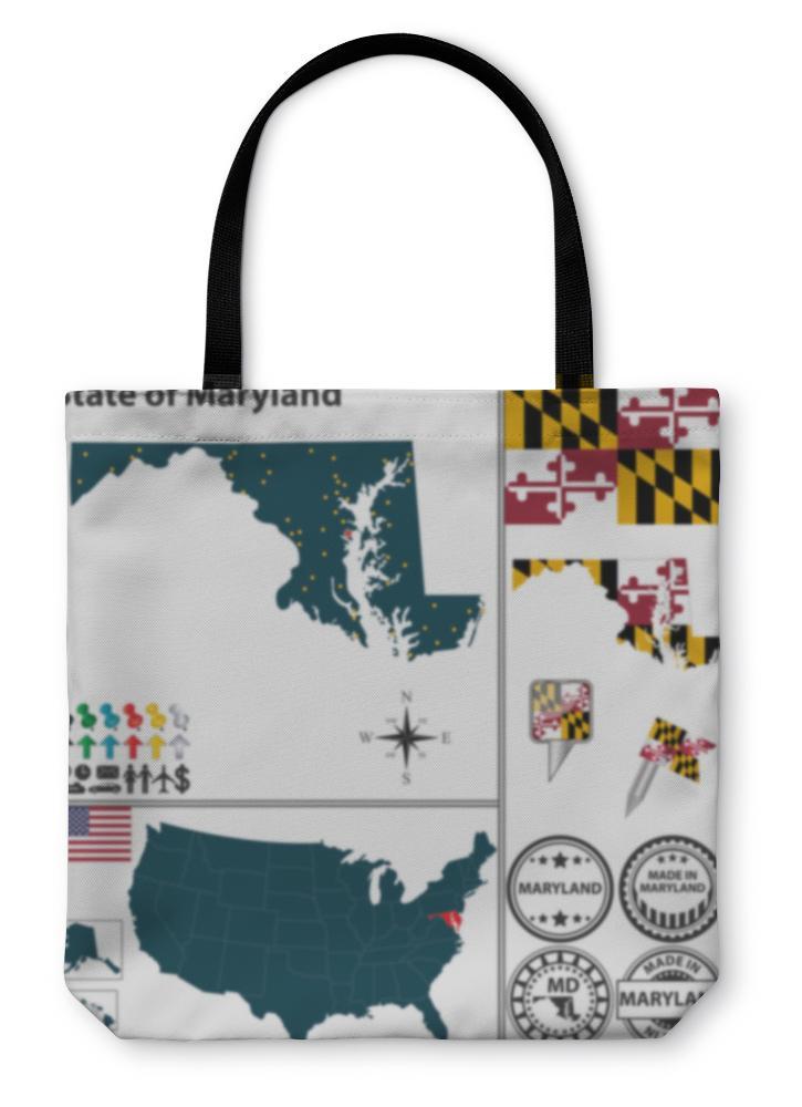 Tote Bag, Map Of State Maryland USA Handbags & Purses