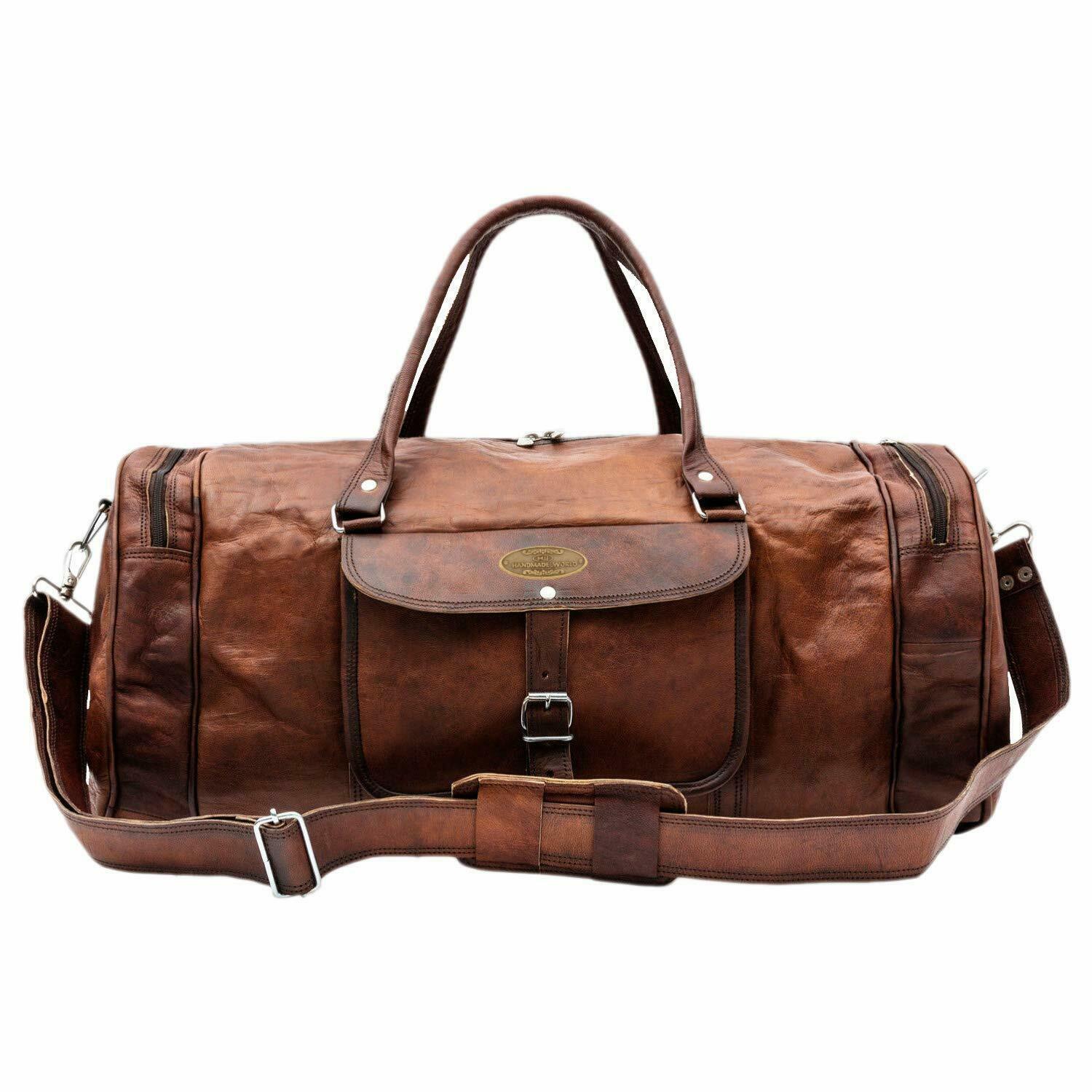 Men's Vintage Strong Genuine Leather Duffle Gym Overnight Travel Bag ...