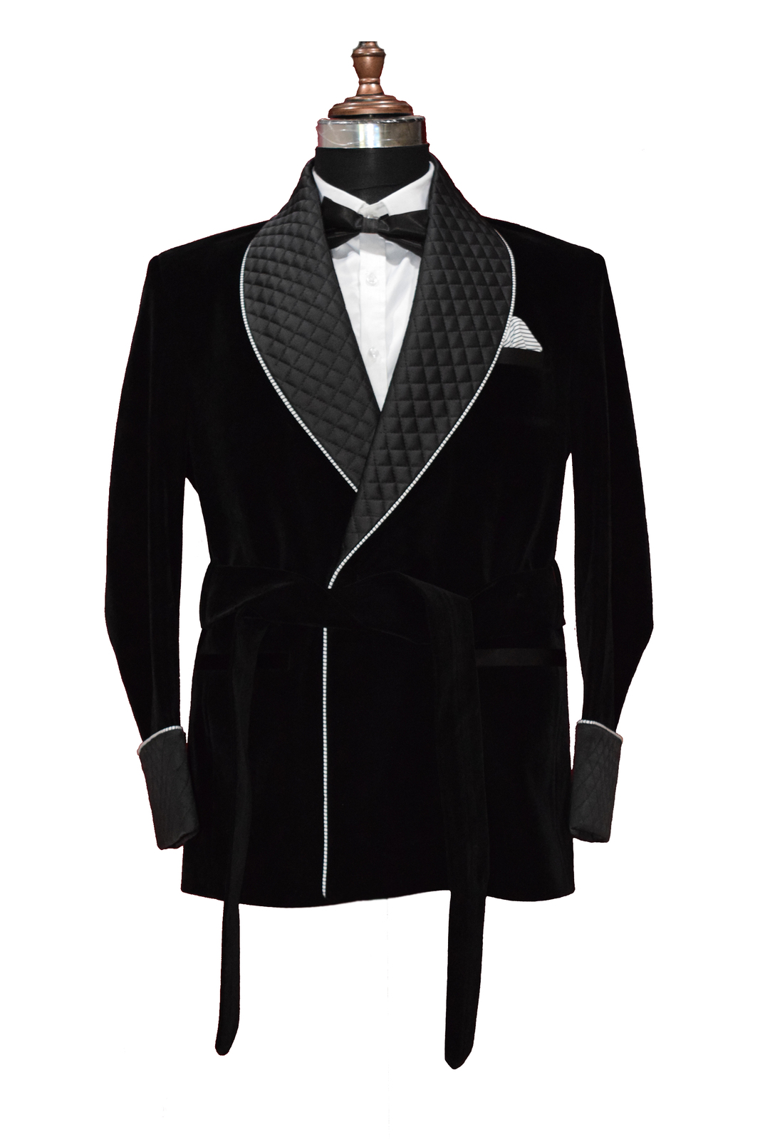 Men Black Smoking Jackets Designer Luxury Party Wear Quilted Blazers Coats