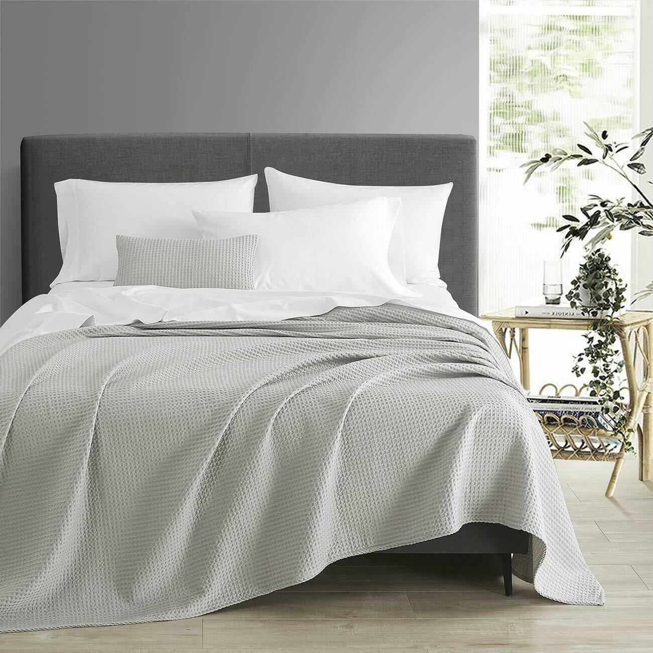 King Blanket Waffle Weave 108" x 90" Gray Soft 100 Cotton Bedding