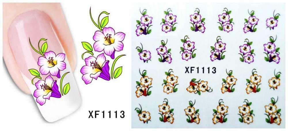 Nail Art Water Transfer Sticker Decal Stickers Pretty Flowers White Pink XF1113