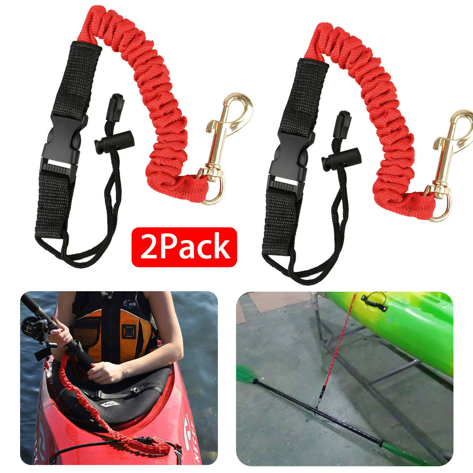 2pcs Elastic Paddle Fishing Leash Safety Rod Coiled Lanyard For kayak ...