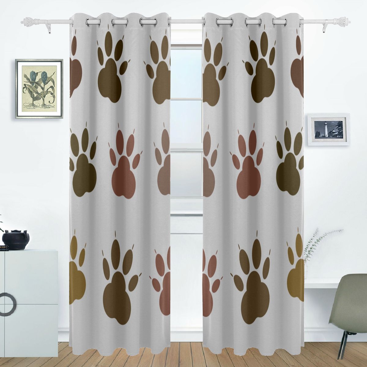 Restroom Window Curtains Cute Dog Paw Print Cartoon Print For Bedroom Curtains 8 Window