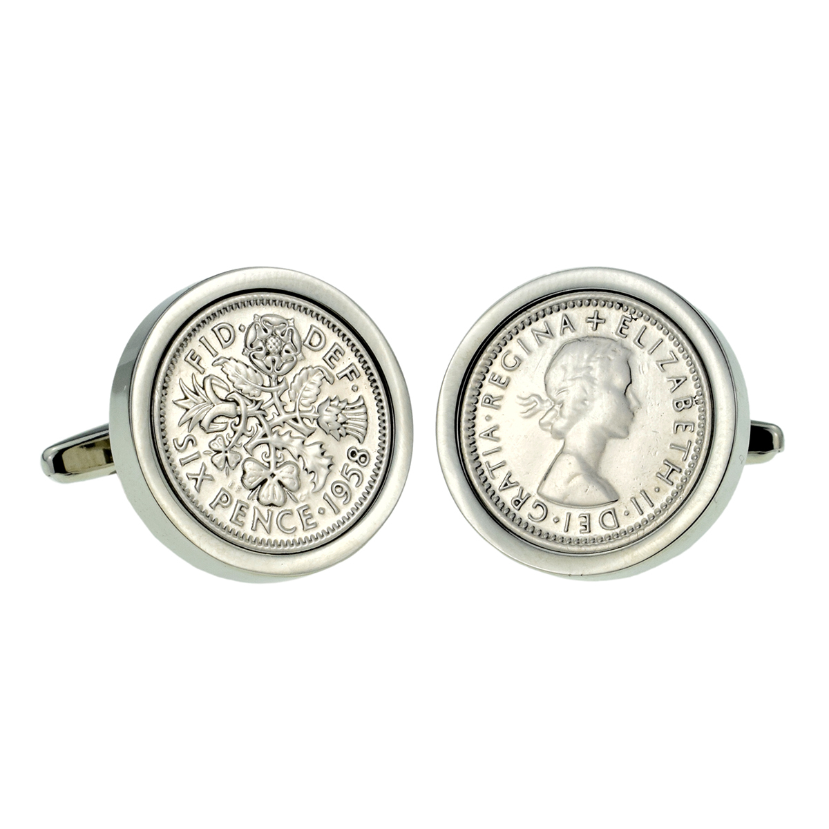 Genuine Polished Silver Lucky Sixpence in Rhodium Plated Cufflinks gift boxed