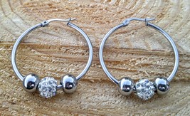 Round Hoop Earrings with Crystals - $15.00