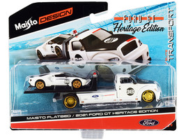 2021 Ford GT #98 Heritage Edition with Flatbed Truck White and Black "Elite Tran - $26.21