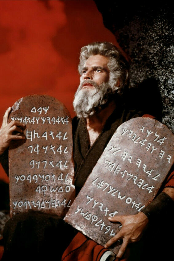 TEN COMMANDMENTS CHARLTON HESTON MOSES HOLDING THE TABLETS RED SKY 24X36 POSTER