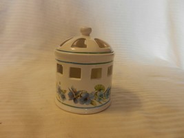 White Ceramic Blue Flowers Tea Light Candle Holder Nature's Sketchbook Hallmark - $22.27