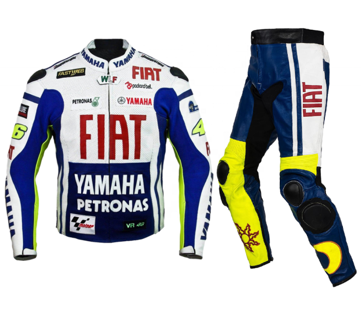 VALENTINO ROSSI YAMAHA FIAT BLUE/WHITE  COWHIDE LEATHER MOTORCYCLE RACING SUIT