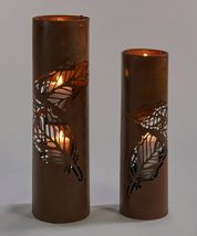  Lantern Pillar Candle Holders Set of 2 With Cut Outs 22" And 27" High Rustic image 3