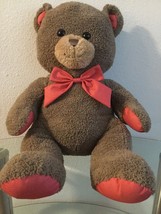 Hugfun Big Teddy Bear Plush Brown Red 22” With Plaid  Bow Stuffed Animal... - $14.01