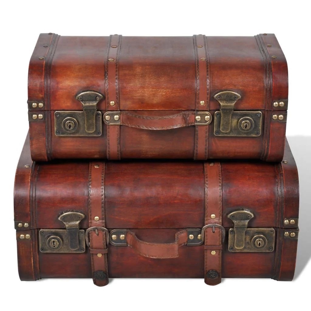 Wooden Treasure Chest 2 pcs Vintage Rustic Brown Trunks & Chests