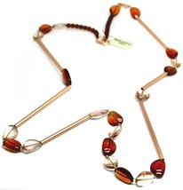 ROSE NECKLACE AMBER PINK ROUNDED DROPS OF MURANO GLASS TUBE ALTERNATE 40" LONG image 2